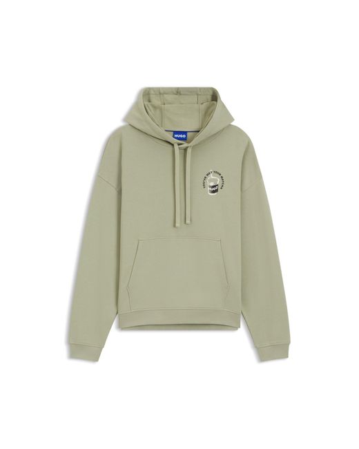 HUGO Green Cotton-Terry Hoodie With Logo Graphic for men