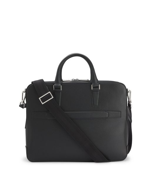 Boss Aktetas Van Leer Met Logoletters in het Black voor heren