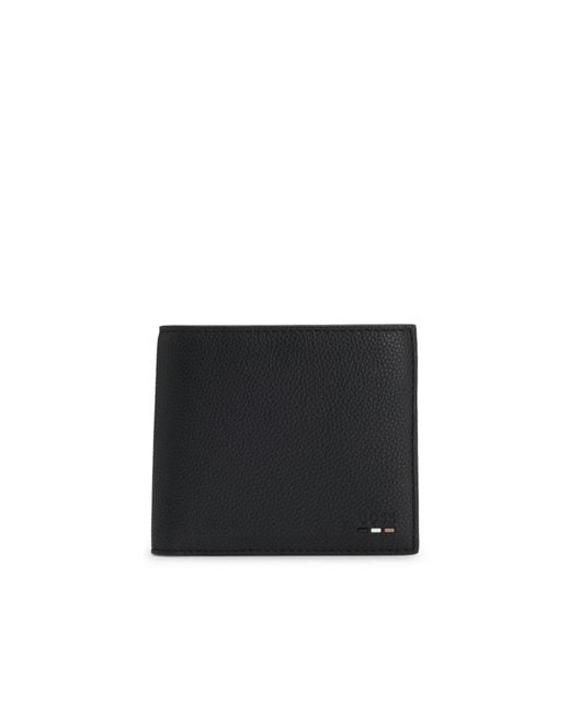 Boss Black Grained Faux-Leather Wallet With Signature-Stripe Trim for men