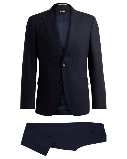 Boss Slim-Fit Anzug aus gestreiftem Schurwoll-Mix in Blue für Herren