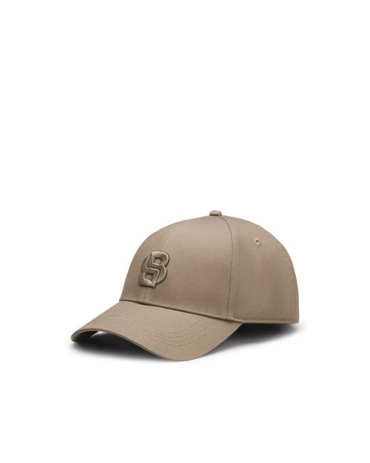 Boss Brown Cotton-Twill Cap With Embroidered Double B Monogram for men