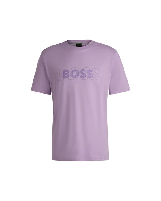 Boss Purple Cotton-Jersey T-Shirt With Double Logo Artwork for men