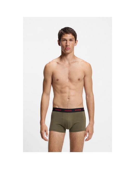 HUGO Blue Three-Pack Trunks With Jacquard Logo Waistband for men