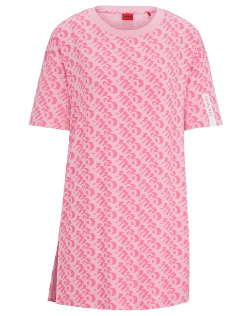 HUGO Pink Relaxed-Fit Nachthemd mit durchgehendem Logo-Print