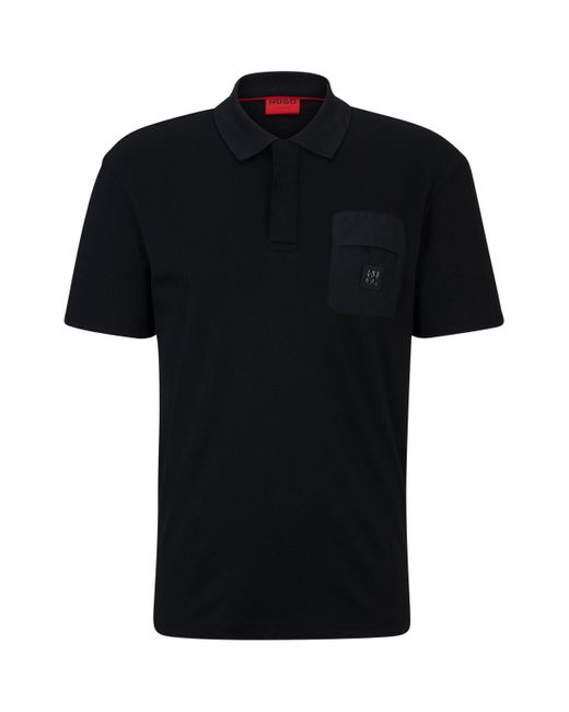 HUGO Black Interlock-cotton Polo Shirt With Stacked-logo Trim for men