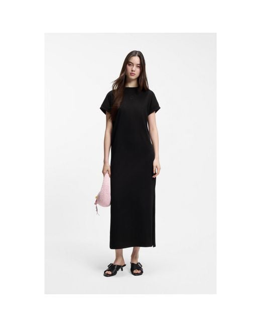 HUGO Black Cotton-Jersey T-Shirt Dress With Happy Logo
