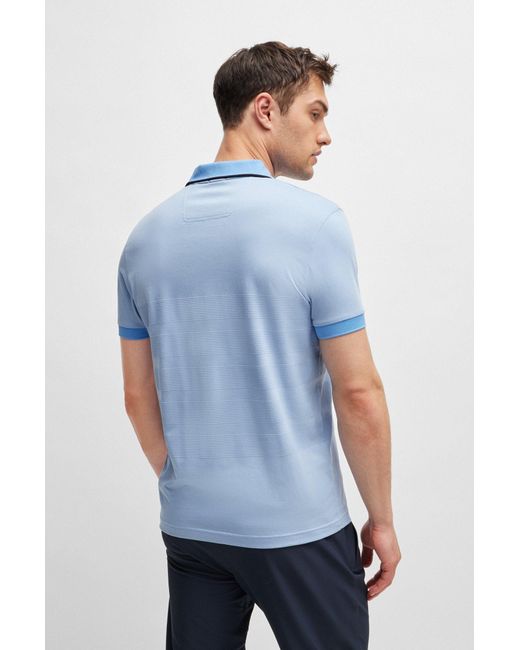 Boss Blue Cotton Polo Shirt With Popcorn-structure Stripe for men