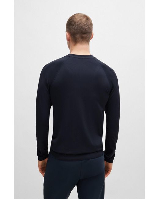 Boss Blue Long-sleeved T-shirt With Mixed Structures for men