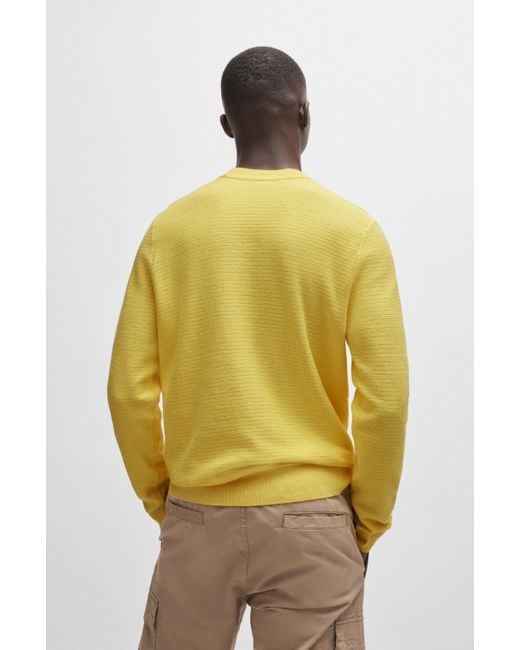 Pull Regular Fit en coton et cachemire avec patch logo Boss pour homme en coloris Yellow