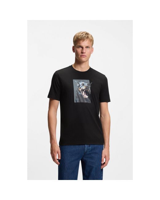Boss Black Cotton-Jersey T-Shirt With Animal Artwork for men