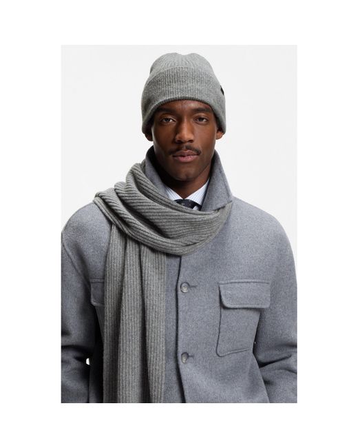 Boss Gray Gift-Boxed Hat And Scarf Set for men