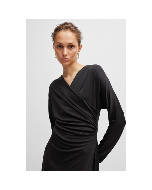 Boss Black Long-Sleeved Dress With Wrap Front