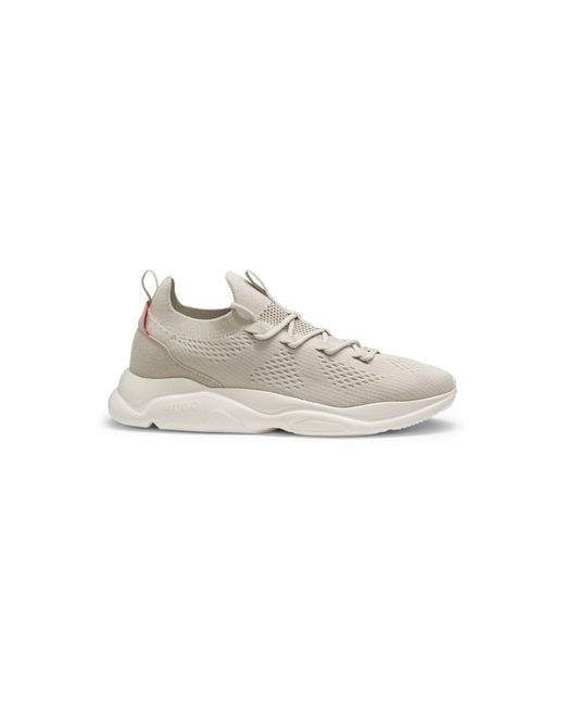 HUGO White Knitted Trainers With Logo-Embossed Eva Sole for men