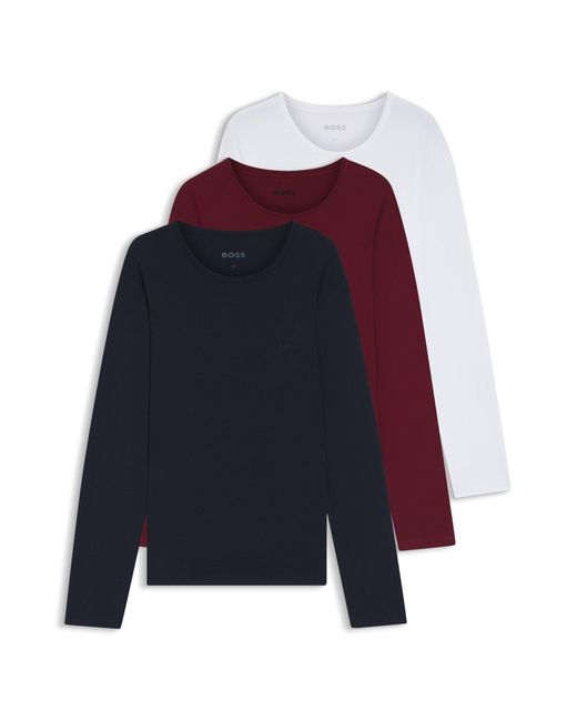 Boss Dreier-Pack Longsleeves Aus Baumwolle Mit Logos in Blue für Herren