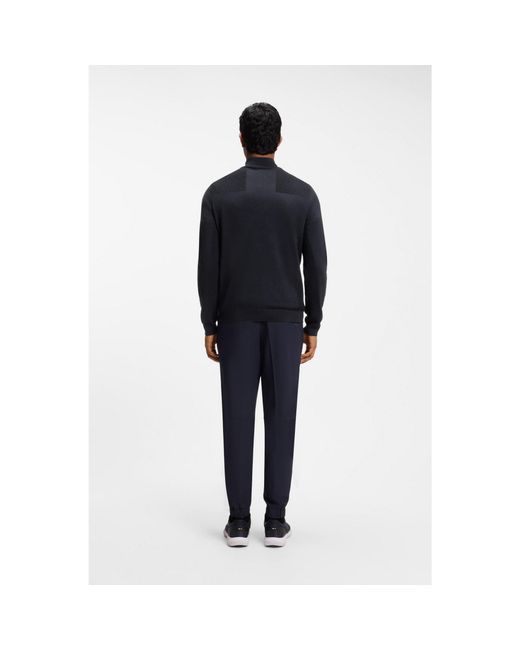 Boss Blue Zip-Neck Virgin Wool-Blend Sweater With Logo for men