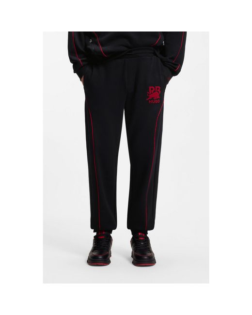 HUGO Black X Rb Stretch-Cotton Tracksuit Bottoms With Bull Motif for men