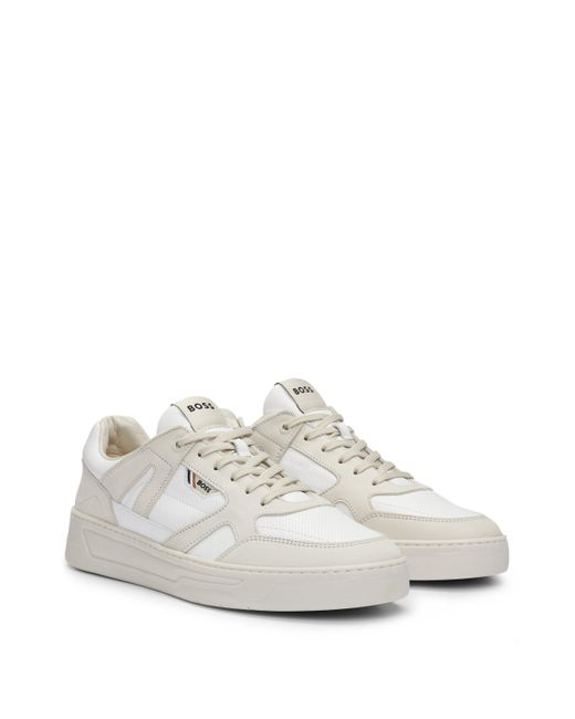 Boss White Mixed-material Trainers With Nubuck And Leather for men