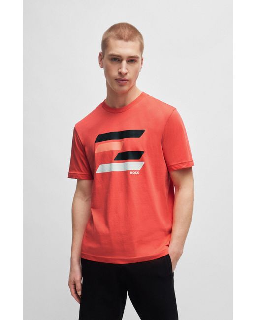 Boss Cotton-jersey T-shirt With Flag-inspired Artwork for men
