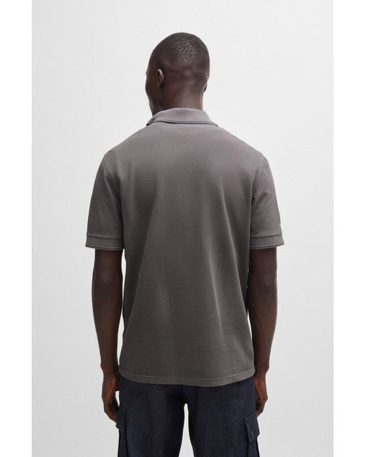Boss Gray Cotton-piqué Polo Shirt With Logo Print for men