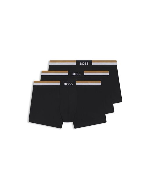 Boss Black Three-Pack Of Cotton-Blend Trunks for men