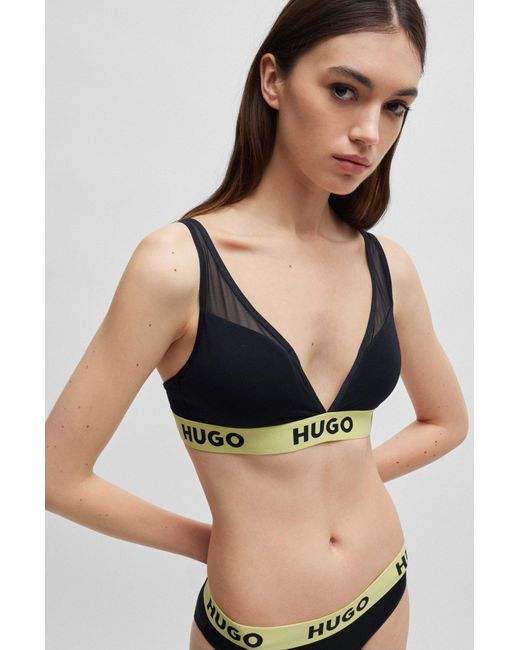 HUGO - Velvet-detail triangle bra with logo waistband