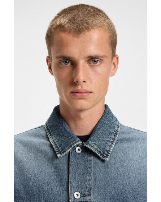 HUGO Loose-Fit Jack Van Stonewashed Denim in het Blue voor heren