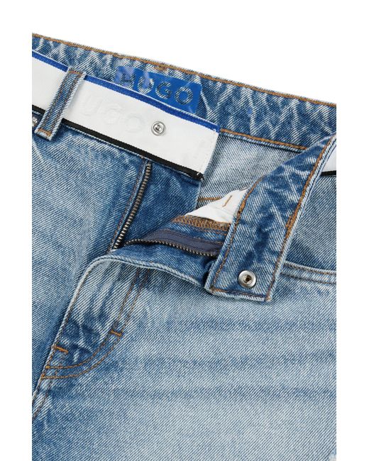 HUGO Light-blue Denim Shorts With Logo-tape Waistband