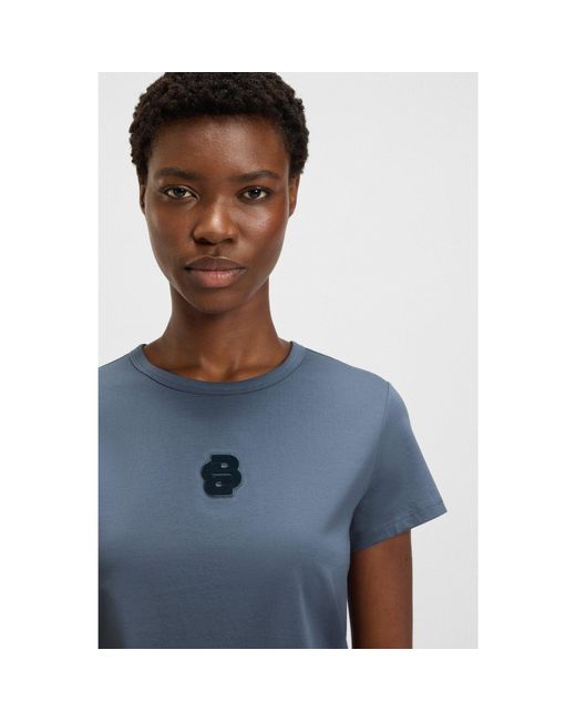 Boss Blue Mercerised-Cotton T-Shirt With Double B Monogram