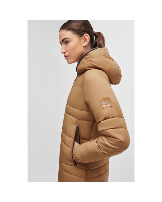 Boss Brown Equestrian Long Puffer Jacket With Side Zips