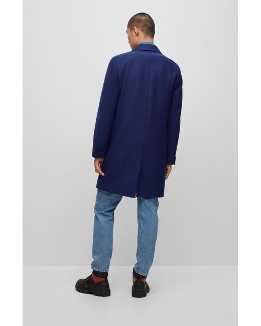 HUGO Woolblend Coat With Ivorynut Buttons in Blue for Men Lyst UK