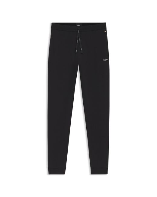 Boss Black Stretch-Cotton Tracksuit Bottoms With Embroidered Logo for men