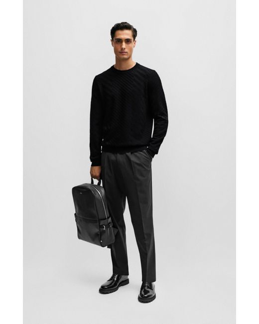 Boss Black Graphic-jacquard Sweater In A Virgin-wool Blend for men
