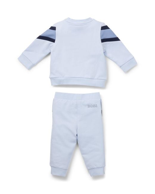 Boss Blue Baby Tracksuit In Stretch Cotton With Logo Prints for men