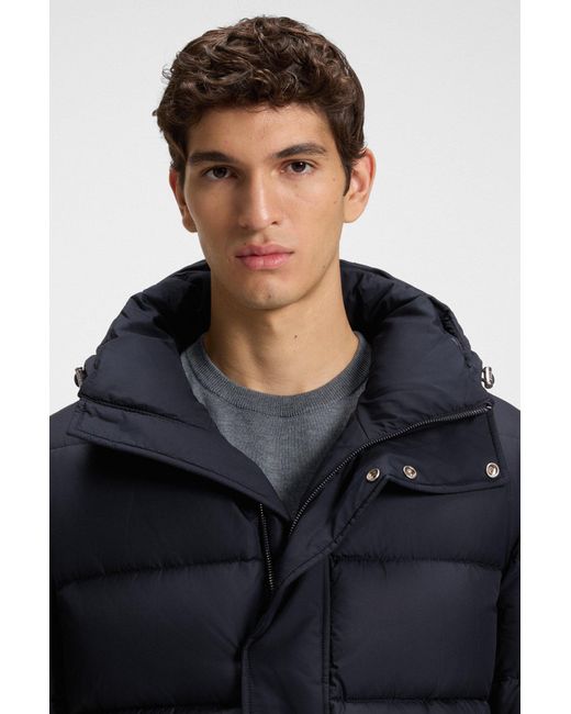Boss Lange Waterafstotende Gewatteerde Jas Met Capuchon in het Blue voor heren