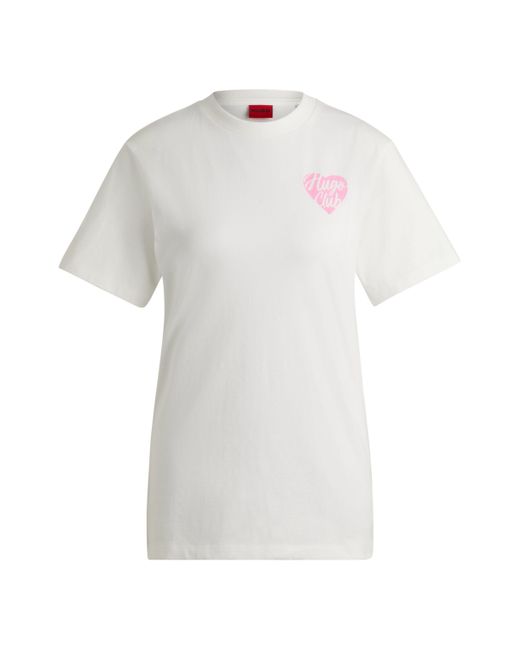 HUGO Relaxed-fit T-shirt Van Katoenen Jersey Met Artwork Van Strassteentjes in het White