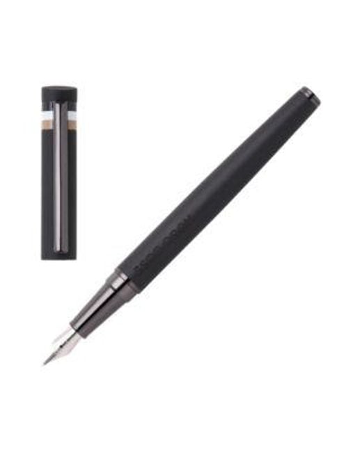 Stylo-plume noir à logo avec capuchon à rayures emblématiques Boss en coloris Black