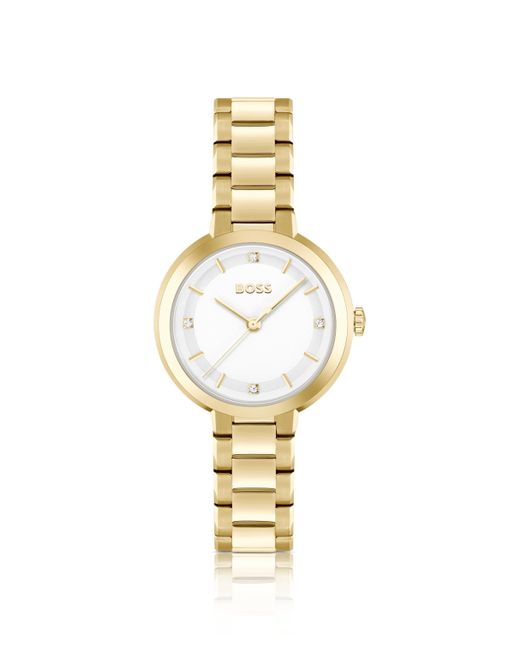 Boss Metallic Link-bracelet Watch With Silver-white Crystal-studded Dial