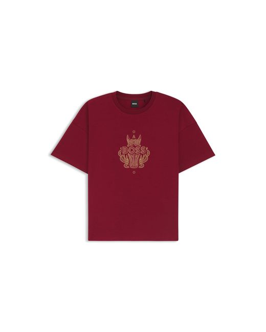 Boss Red Year Of The Horse Cotton-Jersey T-Shirt With Logo Artwork for men