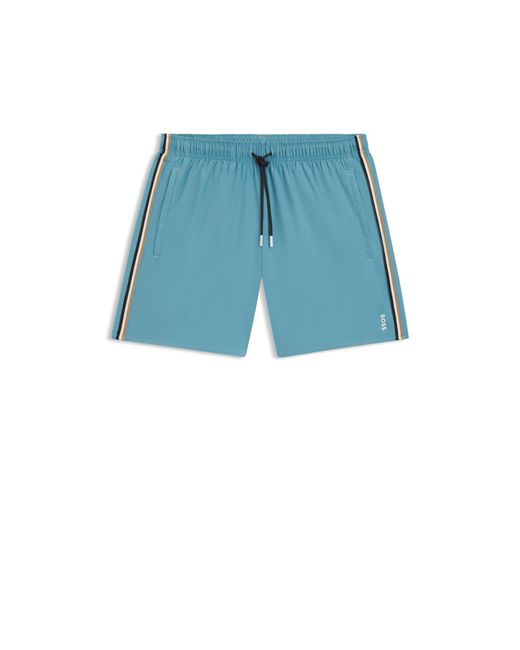 Boss Blue Swim Shorts With Signature Stripe And Logo for men