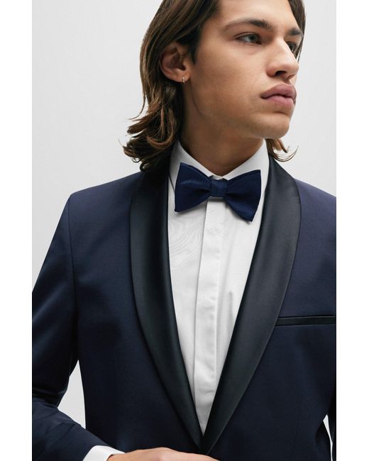 HUGO Blue Dot-patterned Bow Tie In Silk Jacquard for men