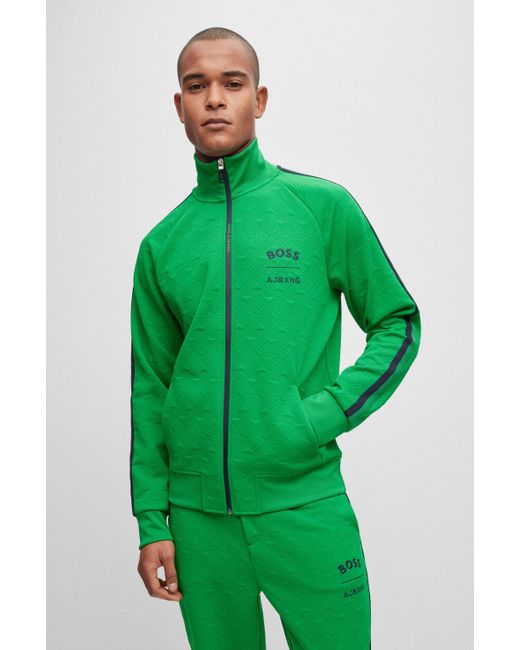 BOSS BOSS X Relaxed-fit Zip-up Sweatshirt With All-over Monograms in Green for Men | Lyst