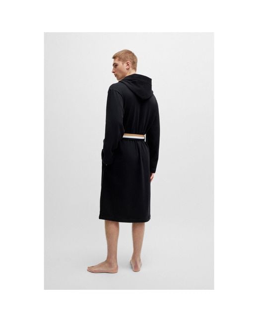 Boss Black Cotton-Terry Hooded Dressing Gown With Signature-Stripe Belt for men