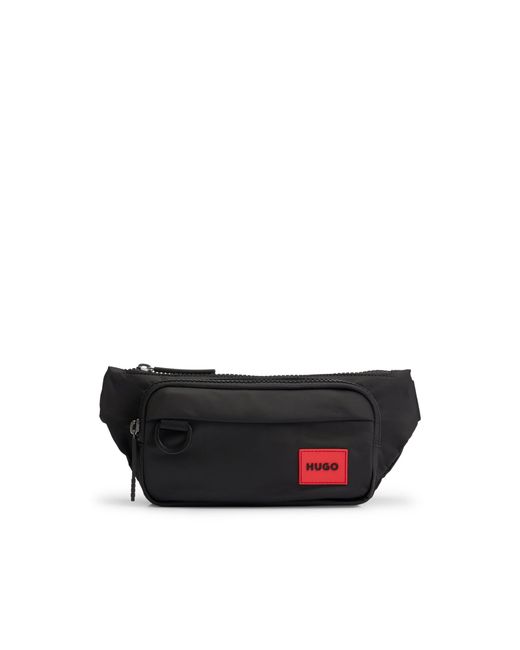 HUGO Black Belt Bag With Rubber Logo Label for men