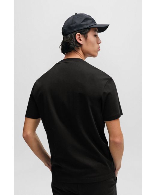 HUGO Black Interlock-cotton Regular-fit T-shirt With Stacked Logo for men