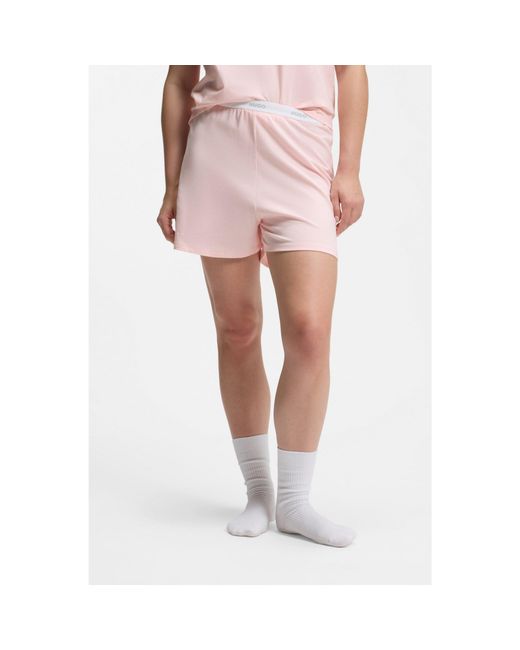 HUGO Pink Logo-Waistband Pyjama Shorts