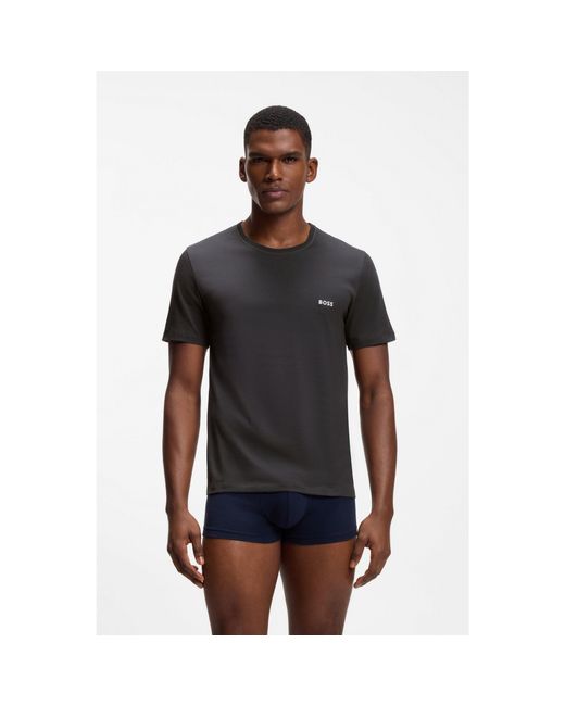 Boss Blue Three-Pack Of Cotton Underwear T-Shirts With Embroidered Logo for men