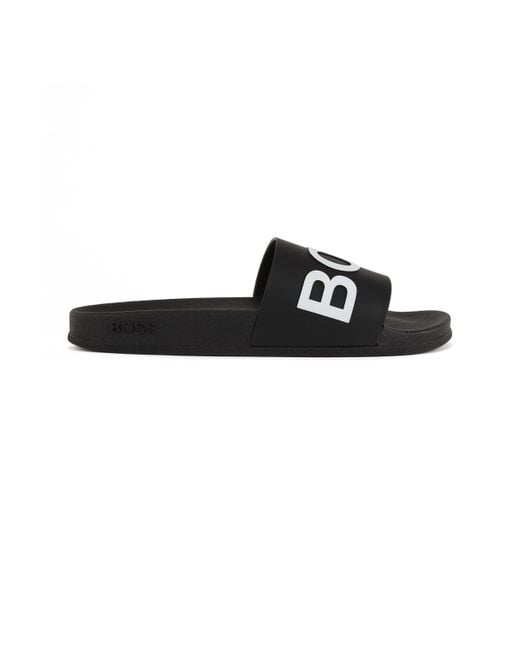 BOSS by HUGO BOSS Italian Made Slides With Logo Strap And Contoured Sole in  Black for Men - Lyst