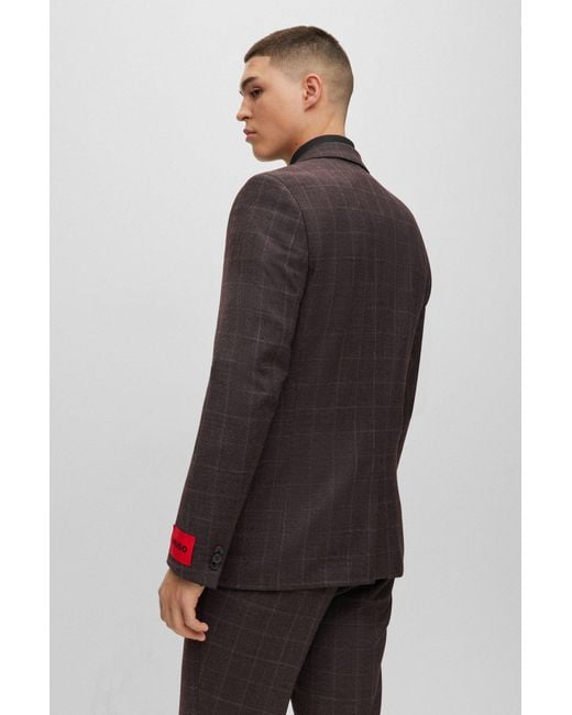 HUGO Black Extra-slim-fit Suit In A Checked Wool Blend for men