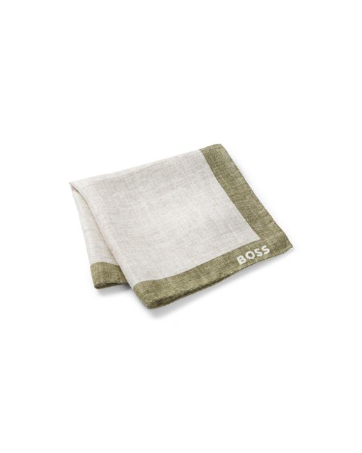 Boss Green Printed Pocket Square With Logo Border for men