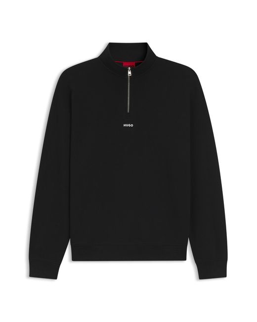 HUGO Sweatshirt Van Katoenen Badstof Met Ritskraag En Logoprint in het Black voor heren
